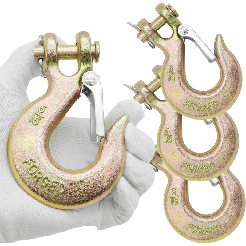 Terixe 4 Pack 5/16 Inch Clevis Slip Hook with Safety Latch - Heavy Duty Grade 70 Steel for Trailer Chains, Winch, Tow, 14000 Lbs - Image 1